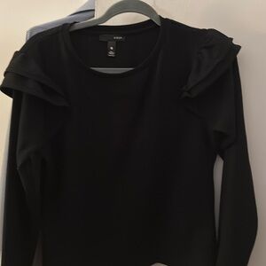 Aqua Black Ruffled Long-sleeve Shirt